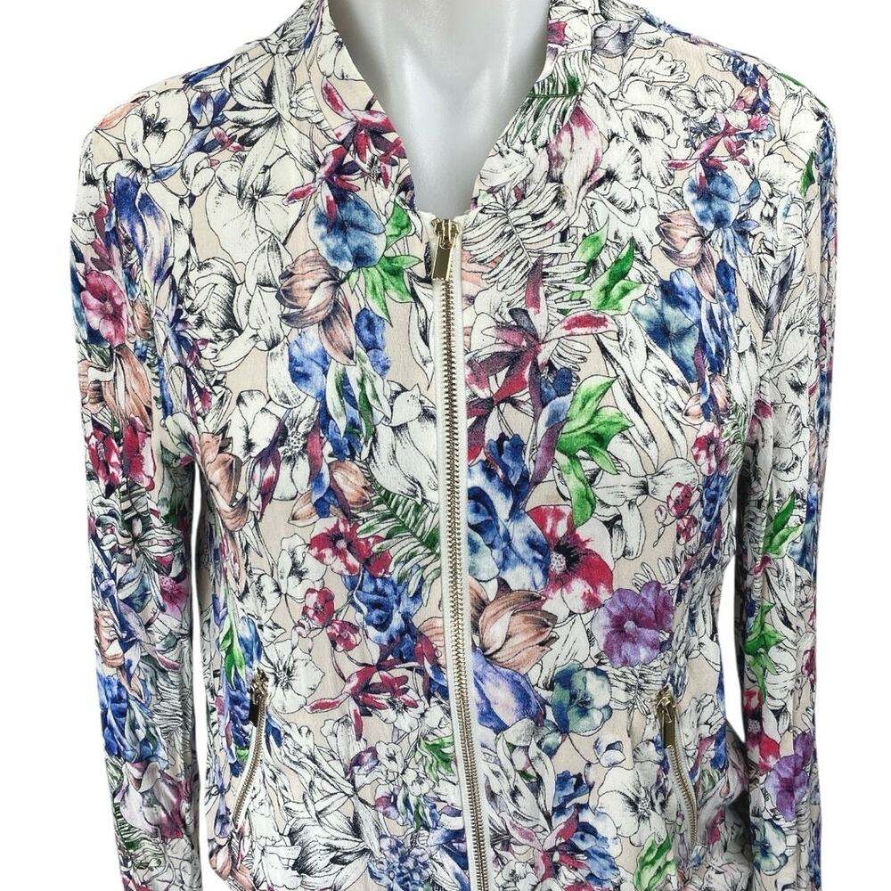 H&M Women's Multicolor Floral Long Sleeve Pocket Zip Up Bomber Jacket Size 8 - Picture 3 of 5